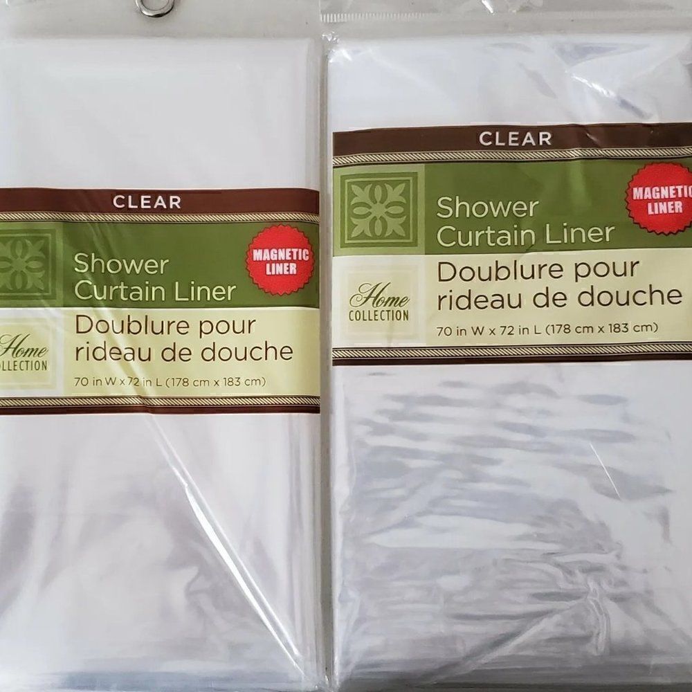 Set of 2 Home Collection Clear Bathroom Shower Curtain Plastic Liner Magnetic